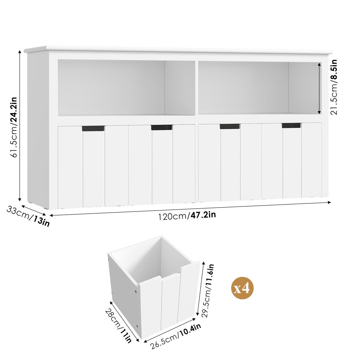 Bayze Bookcase with Removable Drawers, White